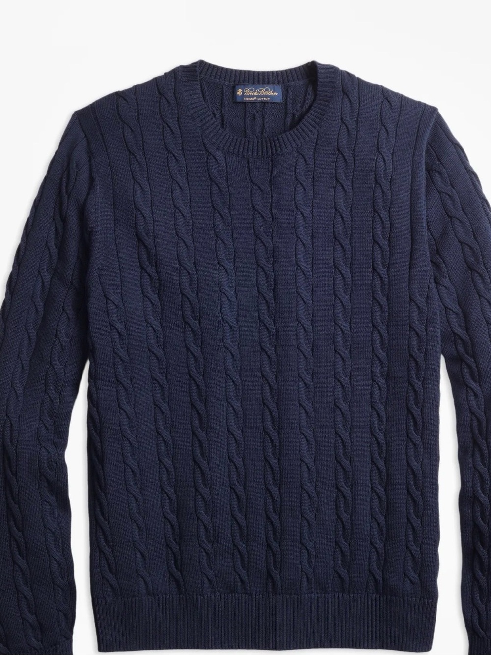 Brooks Brothers Navy Supima Cotton Cable-Knit Crewneck Sweater - Picture 3 of 9